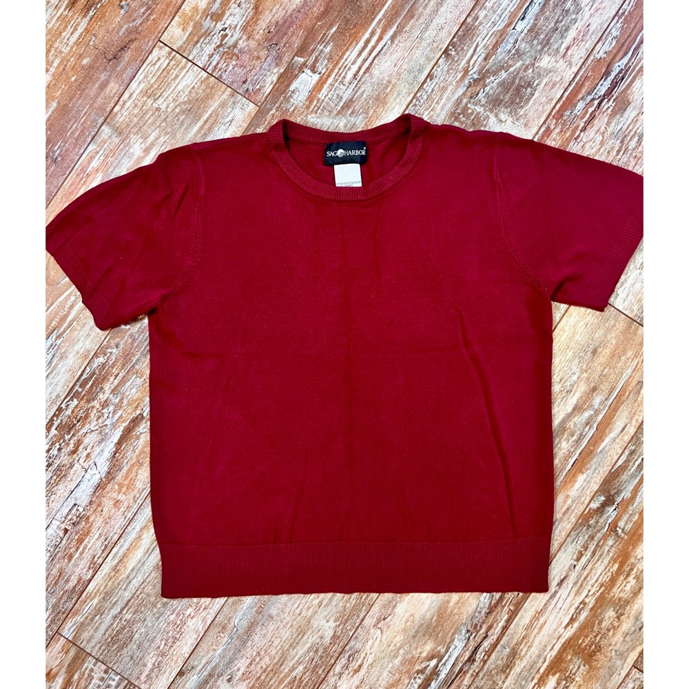 Sag Harbor Red Short Sleeve Crew Neck Sweater Women's Large 100% Acrylic Knit